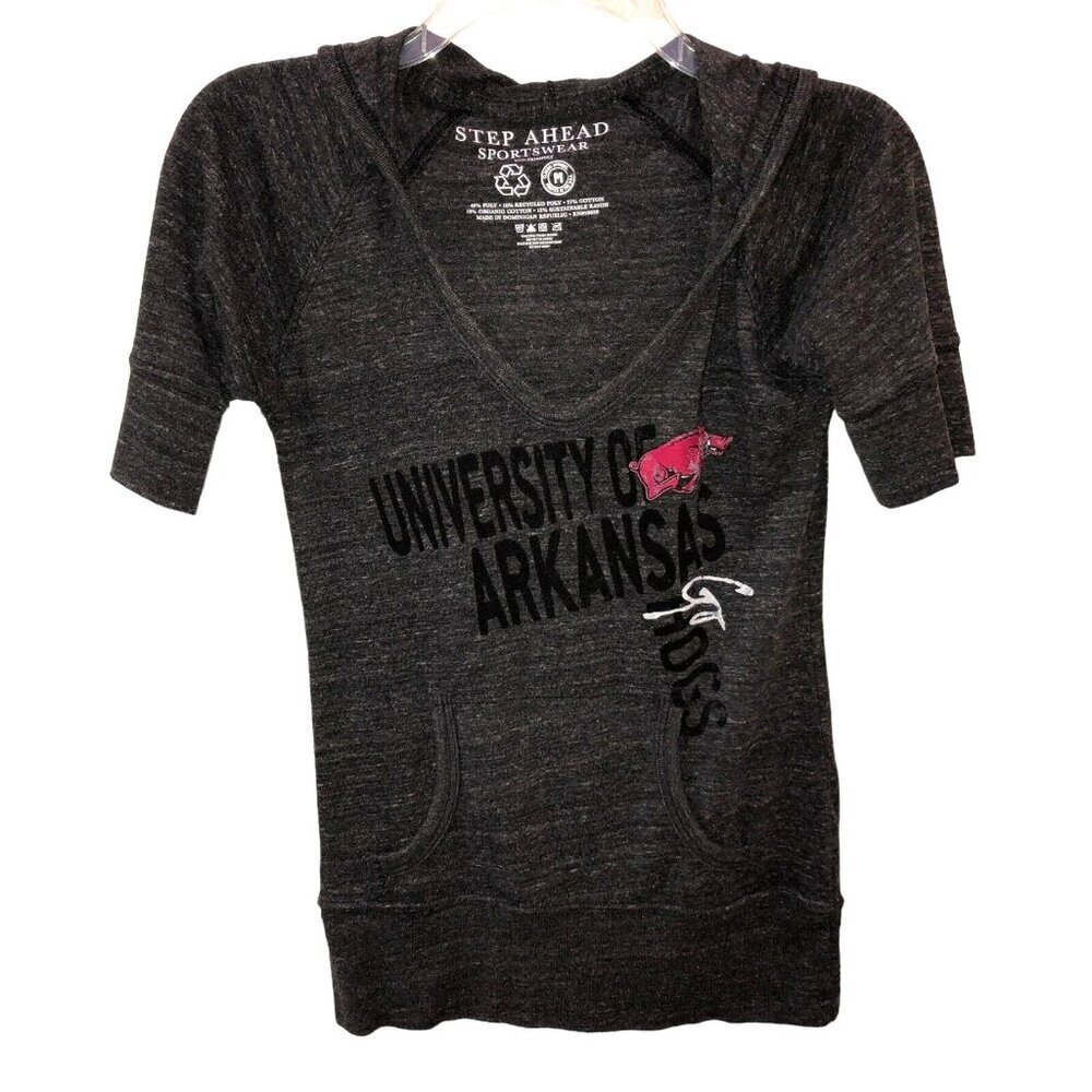 University of Arkansas Step Ahead Medium Gray Short Sleeve Hoodie Shirt Top M